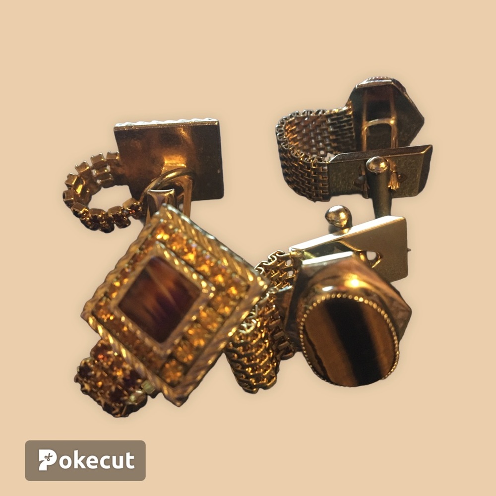 Vintage Rhinestone Swank Tigers Eye Cufflinks
